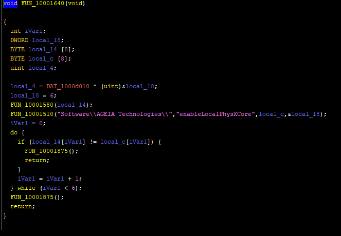 Ghidra at enableLocalPhysXCore usage